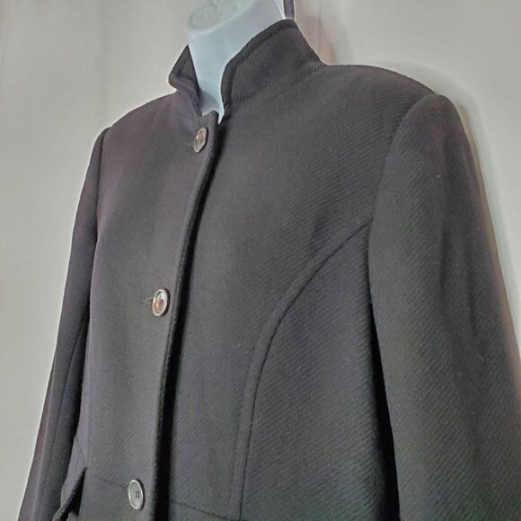 Vintage DKNY Wool Walker Coat Sz 12 Black Diagonal Stripped Texture Mock Neck - Picture 5 of 8
